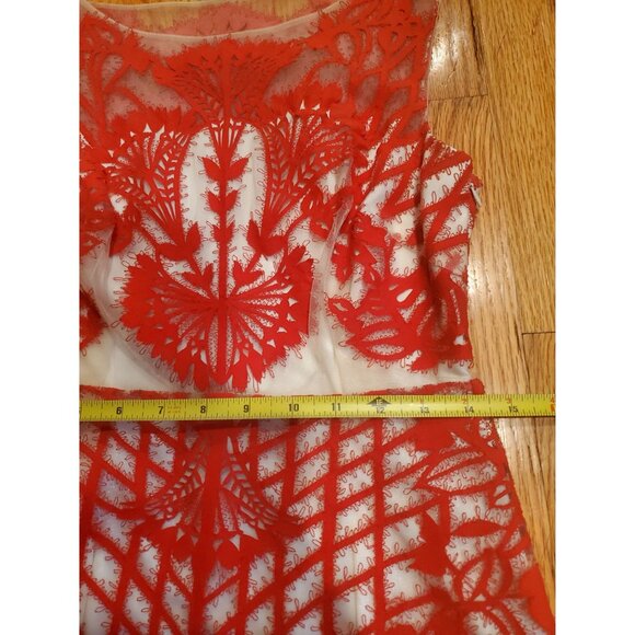 Anthropoligie Dress by Geisha Designs Red Embroidered Mesh Overlay Sleeveless 4 - Picture 4 of 11